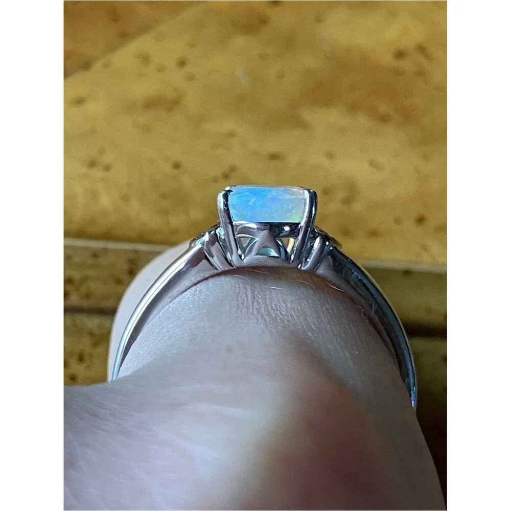 Natural Ethiopian Opal Champagne Diamond Sterling Silver Ring Size 8